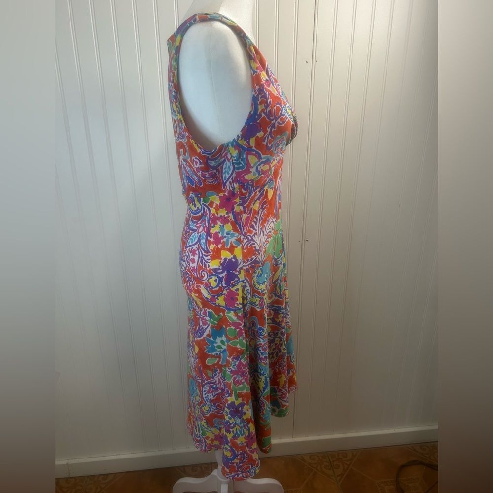 Lauren Ralph Lauren women Bright Multicolor Floral V-Neck Midi Dress Size M - Picture 6 of 9